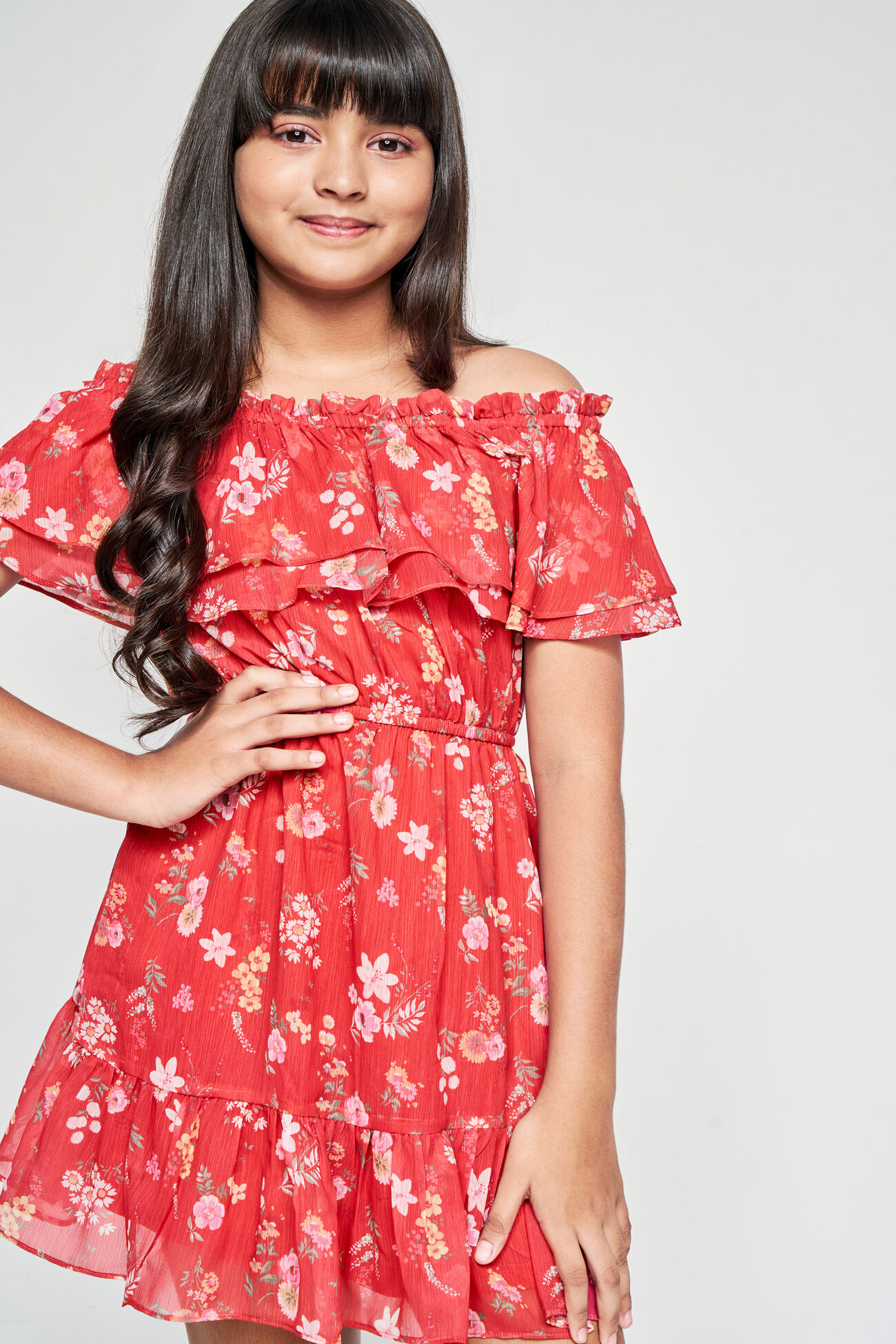 Pretty Blooms Off-The-Shoulder Dress, Red, image 2